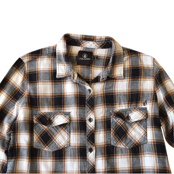Volcom Women’s Plaid Flannel Button-Up Shirt Long Sleeve Size S - Picture 2 of 5